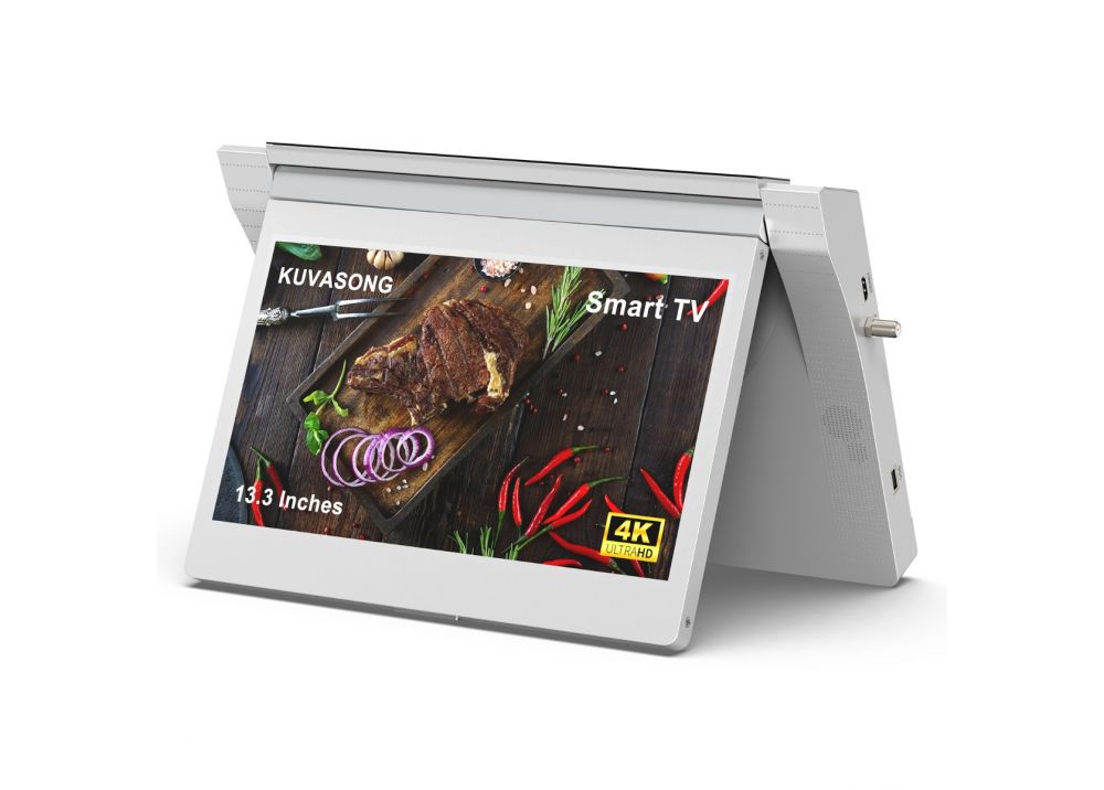 KUVASONG 13.3 Inches Under Cabinet Smart Kitchen TV, Flip Down Smart Kitchen TV, 4K Resolution Kitchen TV (USA model)