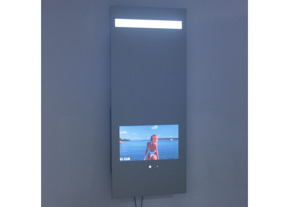 KUVASION Lighted TV Mirror, Dimming LED Lighting, Built-in 15.6 Inches TV, DVB-T2S2, HDMIx2, CI+, Built-in Speakers